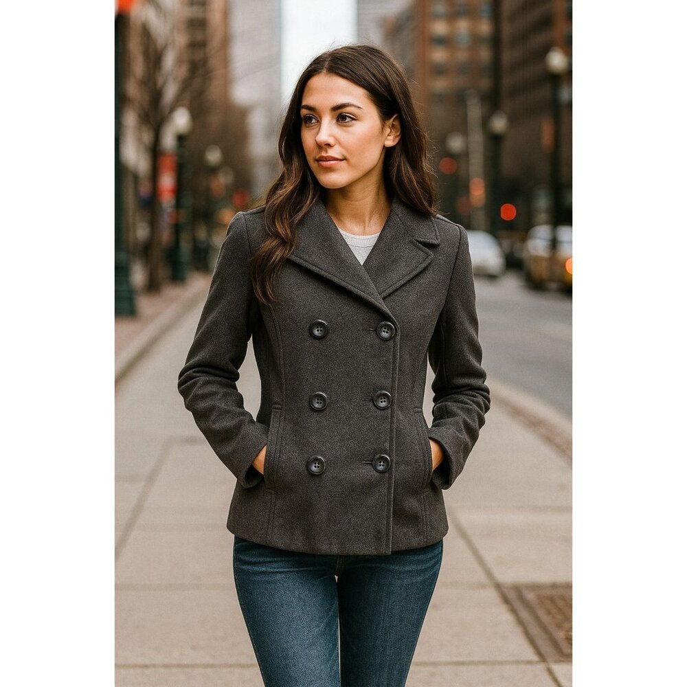 Rampage Peacoat Jacket Small Charcoal Small Gray Classic Preppy Office Career